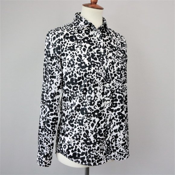 J. Crew Black White Snowcat Boy Shirt Button Up Long Sleeve Women’s Size 0 - Picture 8 of 16